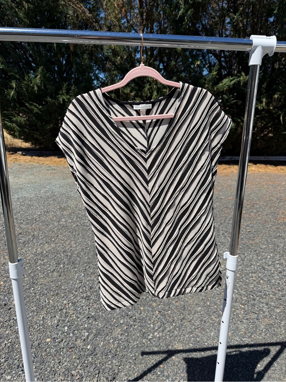 Dana Buchman Black & Cream Diagonal Stripe V-Neck Top